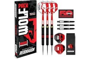 RED DRAGON Flechette Pointe Acier/Plastique Wolfpack 18g | 20g | 22g Fléchette Professionnelle Jeu De Flechettes Pointe Souple et Steeltip avec 9 x Ailettes, 6 x Tiges, et Etui