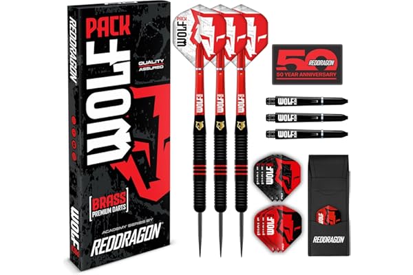 RED DRAGON Flechette Pointe Acier/Plastique Wolfpack 18g | 20g | 22g Fléchette Professionnelle Jeu De Flechettes Pointe Souple et Steeltip avec 9 x Ailettes, 6 x Tiges, et Etui