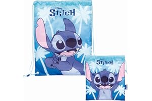 Superdiver Set de sac à dos à cordon et sac à goûter Stitch Licence Officielle Disney – Idéal pour l’école et la maternelle – Accessoire mode enfant – 100 % polyester – Bleu – 44x33 et 26x21 cm