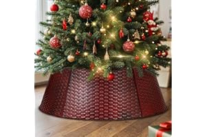 Lanpn Metal Collar Árbol de Navidad 70cm, Albero Natale Decorativo Christmas Tree Collar para Mediana M Árboles Artificiales Interior Exterior - Decoración Navideña (Rojo, Tejido Horizontal)