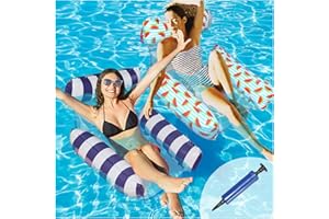 QuFrotty Inflatable Pool Floats For Adults With Headrest & Cup Holder, Large Inflatable Pool Lounger Raft Adult Size, Blue/Pearlescent Silver Pool Chair
