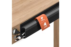 shinfly Gestione dei Cavi del Tavolo, 4 x 40 cm di Gestione dei Cavi Sotto il Tavolo, Corridoio di Canalina per Nera a Forma di J per PC, Televisore