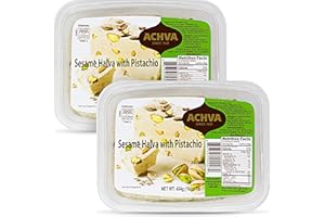 Achva Halva Pistachio - Authentic and Delicious Halvah Halwa - Natural Source of Protein - Vegan & Kosher Healthy Snacks - Halvas 2-Pack (450g per Tub)