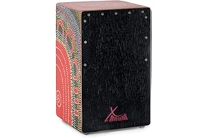 XDrum Design Series Cajon "Flower" - Cajon design peint à la main avec fleurs en Dot Art - Bass Port intégré - Corps en HPL (High Pressure Laminate) - Teppich de caisse claire fixé en permanence