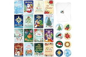 DPKOW 16 Navidad Tarjetas con Sobres Pegatinas, Español Tarjetas Navideñas Feliz Navidad Tarjetas de Felicitación Nacimiento Belén Navidad Postales Tarjetas Reyes Magos, Felicitaciones Navideñas