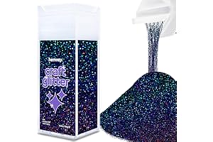 ‎HEMWAY Hemway Craft Glitter Shaker 130g / 4.6oz Glitter for Arts, Crafts, Resin, Tumblers, Nails, Painting, Decoration, Festival, Cosmetic, Body - Ultrafine (1/128" 0.008" 0.2mm) - Black Holographic
