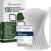 Greenland Pack of 100 Clear Reusable Straws with Brush - 21cm long, 6mm wide - Perfect for Cocktails, Milk, Juices and Tea