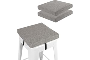 FlyGulls Square Bar Stool Cushions Non-Slip Chair Pads with Ties 2“ Thick Chair Cushions Set of 2 with Machine Washable Cover (Light Grey, 30.5x30.5cm/12x12inch)
