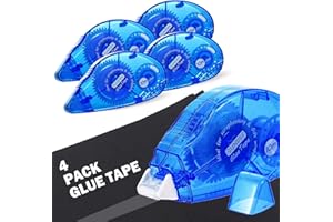 SUNDEE Glue Roller Tapes, 0.8cm x 10m Adhesive Tape Scrapbooking Supplies, Permanent Double-Sided Adhesive Tape Dispenser Runner Glue Roller, Transparent Tape for Wrapping Gift DIY Crafts - 4 Packs, Blue