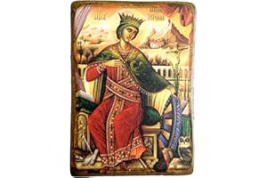 ICONSGR Icône en bois fait main, Chrétienne orthodoxe grecque, representant Saint Catherine / a0
