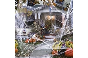 YORFULL Decorazioni di Halloween Ragnatela 300 g con 60 Ragni di Plastica, Ragnatela Estensibile per Decorazioni di Halloween per Interno ed Esterno, Decorazione per Casa Stregata, Horror da Giardino