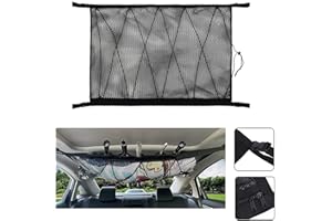 COMBLU Red Almacenamiento Universal para Techo de Coche, Organizador Bolsa de Red de Carga con Cremallera, Soporte Bolsa de Almacenamiento de Viaje Largo para Jeep Van SUV(Capa Doble Cordón)
