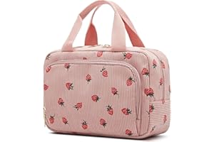 Funtlend Toiletry Bag for Women Wash Bag Corduroy Cosmetic Bag Travel Women Make up Bags Ladies Organizer for Girls Travelling Holiday