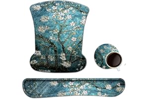 ToLuLu Keyboard Wrist Rest Pad Ergonomic Mouse Pad Set, Gel Mouse Pad Wrist Support for Computer Laptop, Mousepad Keyboard Wrist Support Memory Foam for Easy Typing Pain Relief, Van Gogh Painting