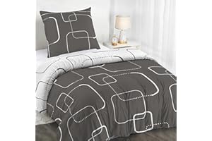 Dreamzie Copripiumino Singolo 135x200 cm con 1 Federe 80x80 cm - Motivo Geografico Grigio - Set Copripiumino Singolo 135X200