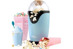 Giles & Posner EK0493GSBL Electric Popcorn Maker – Hot Air Circulation, Measuring Cup Included, Ready in 3 Mins, Oil-Free Healthy Snacks, Ideal for Movie Night, Parties and Home Cinema, 1200 W, Blue