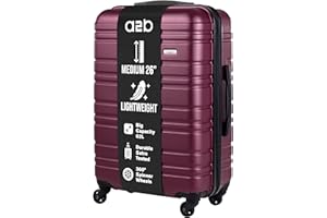 A2B 26" Medium Lightweight Hard Shell Suitcase - Plum Coloured Luggage with 4 Spinner Wheels, Durable ABS Travel Cases for Holiday, Stress Tested Zippers (Plum, Medium)
