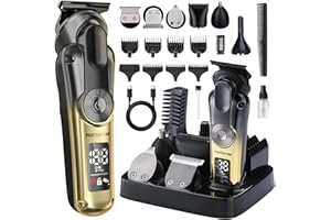 PORTENTUM Tagliacapelli uomo professionale LED – Set da 21 pezzi – Macchinetta per capelli e corpo di precisione – Rasoio elettrico barba – 6 Testine – 7 Pettini – USB-C – Base Organizzatore Compatta