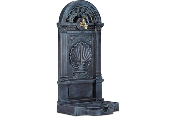 Relaxdays Fontaine de jardin antique design nostalgique antiquités aluminium jardin robinet HxlxP: 83 x 39 x 33 cm, gris