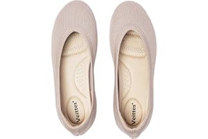 Veittes Women's Wide Width Flat Shoes - Dressy Knitted Comfortable Breathable Cute Slip-On Ballet Flats.