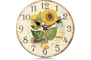 Lafocuse 30cm Orologio da Parete Girasole Silenzioso Vintage, Rustico Floreale Orologio Legno Shabby Chic, Retro Deco Senza Ticchettio per Soggiorno Camera da Letto Cucina Ufficio