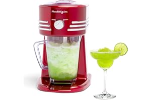 Nostalgia 1,2-Liter Gefrorene Getränkestation - Optimal für Slush-Drinks, Schneekegel, Margaritas, Daiquiris, Edelstahlklingen, Kabelaufbewahrung, Retro Rot
