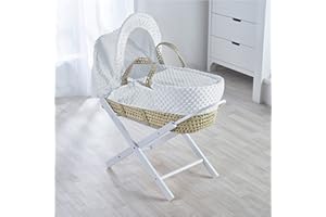 Kinder Valley White Dimple Palm Moses Basket with Folding Stand White, Adjustable Hood, Fibre Mattress & Padded Liner
