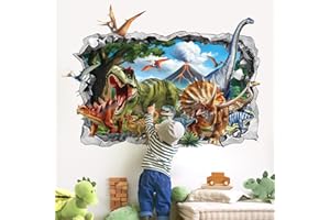 ‎DECALMILE decalmile Wandsticker Dinosaurier 3D XXL Wandtattoo Dino Groß Vulkan Wandaufkleber Kinderzimmer Babyzimmer Schlafzimmer Wanddeko