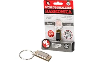 Funtime Gifts Mini Harmonica - World's Smallest Playable Harmonica in Key of C with Keychain, Metallic