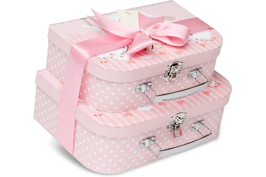 Keepsake Box Baby Girl - Gift Box for Baby, Two Ready to Fill Pink Cases with Satin Ribbon and Tag for Small & Medium Sized, Baby Gift Box, Baby Gift Box Empty, Baby Box DIY Shower Gift for Baby Girl