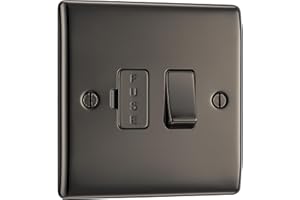 BRITISH GENERAL BG Electrical Switched Fused Connection Unit, Fused Spur Switch, Double Pole, Raised and Slim Profile, Round Edges, Nexus Metal, Black Nickel, 13A, NBN50