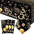 Remagr 3 Pack 80th Birthday Decorations for Men 80th Birthday Tablecloth Disposable Plastic 80th Birthday Table Cover Rectangular Black and Gold Table Cloths for 80th Parties Decoration (80th)