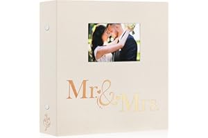 Lanpn Wedding Photo Album 6x4 1000 Pocket Photos Slip in, Linen Cover Large Capacity Newlywed Marriage Window Album Hold 1000 Horizontal Vertical Photos (Mr & Mrs, Beige)