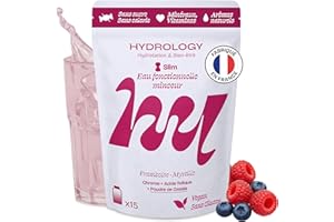 HYDROLOGY - Eau Aromatisée - Pastilles sans sucre - Boisson vitaminée minceur & contrôle du poids - Hydratation quotidienne - 15 pastilles effervescentes - Végan & naturel - Framboise Myrtille - Slim