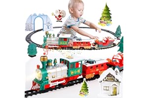AOUVT Kit Train de Noël pour Enfants, Train de Jouets de Noël Alimenté par Batterie pour Enfants, Train Jouet électrique avec Son de Lumière, Cadeaux de Noël pour Garçons et Filles