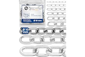 200-cm = 2-mètre 10-mm d'épaisseur de chaîne en acier inoxydable à maillons courts V4A lien court de NietFullThings en un seul morceau chaîne d'ancrage DIN 5685 DIN 766 2-m A4