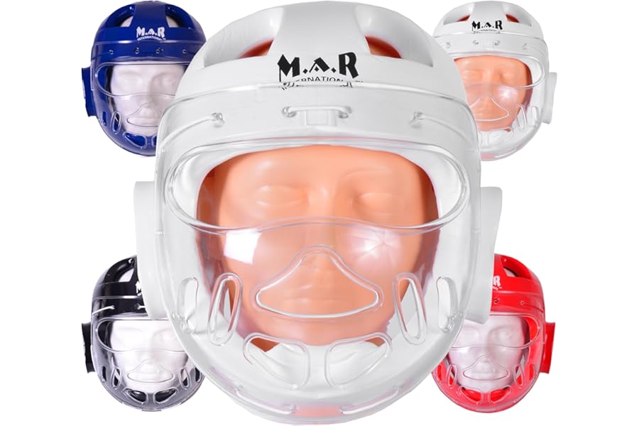 WKF Karate Competition Compliant Head Guard with Face Mask Protector | Taekwondo Face Shield | Martial Arts Headgear for Kids & Adults | Karate, Kickboxing, Boxing Sparring Head Guard