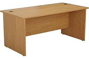 Office Hippo Heavy Duty Rectangular Office Desk, Home Office Desk, Office Table, Integrated Cable Ports, PC Desk For Office or Home, 5 Yr Wty, MFC, Oak, 140cm x 80cm
