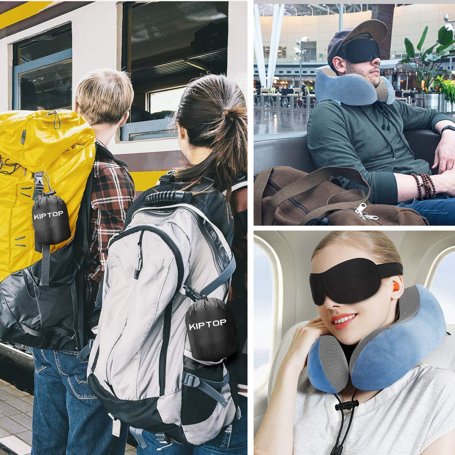 KIPTOP-Oreiller-de-Voyage-Coussin-de-Voyage-U-Oreiller-Cervical-en-Mousse-Mmoire-avec-Masque-de-Sommeil-Bouchons-doreille-et-Sac-de-Rangement-Idal-pour-Avions-Voitures-Famille-et-Bureaux