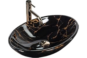 Rea LAVABO DA APPOGGIO Pamela Lavandino bagno in Marmo Nero Lucido 530 x 330 x 150 mm Ceramica (imitazione pietra)