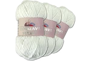 Wohnkult Himalaya - Velvet Dolphin - Lot de 3 pelotes de 100 g de laine - 40 couleurs au choix - Fil chenille à tricoter - Pelucheux et brillant - Pour accessoire, vêtement, couverture - 90063, Blanc