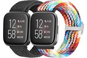 Bcuckood for Fitbit Versa 2 Strap/Fitbit Versa Strap, 2 Pack Braided Adjustable Elastic Nylon Sport Straps Compatible with Fitbit Versa 2/Fitbit Versa Lite/Fitbit Versa for Women Men