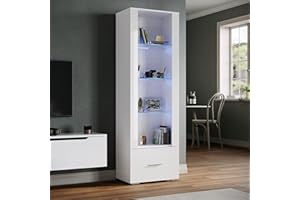 SONNI vitrinas LED con estantes de Cristal, Luces Armario para Armario de Almacenamiento para Sala de Estar, Blano W55xD35xH172cm