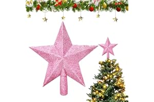 LEEWYOU 20cm Weihnachtsbaumspitze Stern,Christbaumspitze,Christmas Tree Topper Decorations,Sterne Plastik,für Weihnachten Dekoration,Silvester Party Deko Weihnachtsbaum Deko Rosa