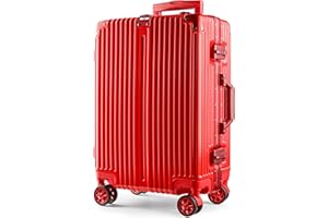 POSH Twarda walizka z poliwęglanu z aluminiową ramą, twarda obudowa z poliwęglanu | zamek szyfrowy TSA | z 4 kółkami i zamkiem TSA | Ekskluzywna walizka wysokiej jakości, Rot, M, HARTSCHALEN-KOFFER