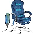 Blisswood 8 Point Massage Office Chair For Home Office,Executive Office Chair With Footrest 130° Reclining Computer Desk Chairs Adjustable Height 360° Swivel Recliner Chair (Velvet Blue)