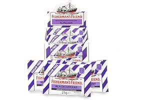 Fisherman's Friend - Blackcurrant Lozenges, Sugar Free Extra Strong Menthol Throat Lozenges, Pack of 8 (25 g)