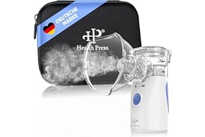 ‎HEALTH PRESS Health Press Inhalationsgerät – Tragbares, Reisetaugliches Inhaliergerät für Erwachsene & Kinder – Inhalator mit Aufbewahrungsbox, Mundstück, Masken, Kabel – Leiser Vernebler für effektive Inhalation