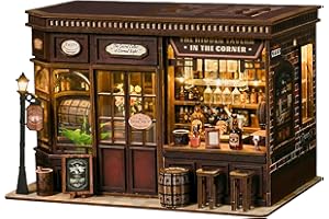 GLEAMUNO Book Nook Bausatz mit LED-Licht – DIY Miniatur Holzpuzzle & Buchstütze für Bücherregal-Deko, 3D Holzpuppenhaus für Erwachsene, kreatives Geschenk für Buchliebhaber, Corner Tavern