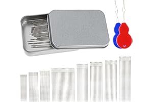 Prasacco 90 Stück Nadel Mit Großem Öhr, 8 Größen Sticknadeln mit großem Öhr Edelstahl Handnähnadeln mit 2 Stück Einfädler und 1 Stück Metall Aufbewahrungsbox für Stricken, Sticken, Nähen, DIY Handwerk